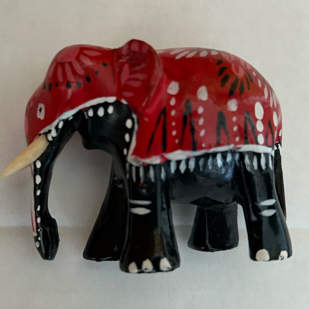 Small Red Elephant painted red black and white Figurine painted